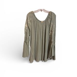 NWT sweet magnolia embroidered peasant tunic bell sleeve sage green top ladies